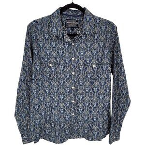 Panhandle slim Rough stock womens medium blue paisley peal snap long sleeve